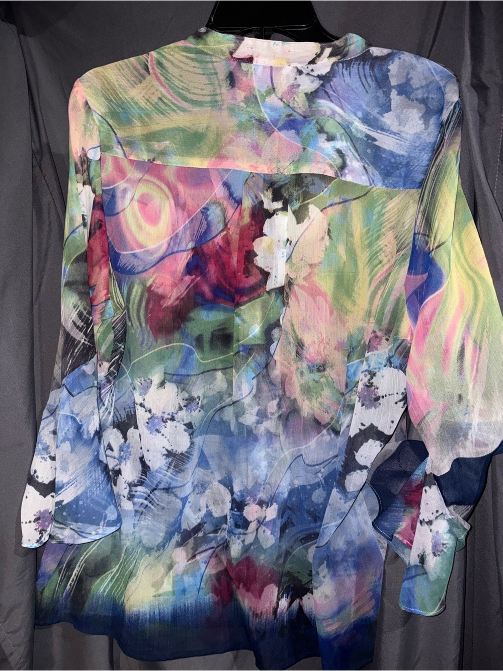 Sheer Multi-Color Abstract Print Blouse - Picture 7 of 7